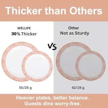 WELLIFE 175 Pieces Valentines Rose Gold Plastic Plates,Rose Gold Dinnerware Set Include: 25 Dinner P...