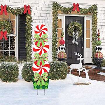 Candy Christmas Decorations Outdoor - 44In Peppermint Xmas Yard Stakes - Giant Holiday Decor Signs f...