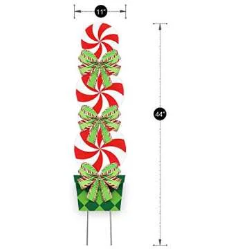 Candy Christmas Decorations Outdoor - 44In Peppermint Xmas Yard Stakes - Giant Holiday Decor Signs for Home Lawn Pathway Walkway Candyland Themed Party - Red White Green