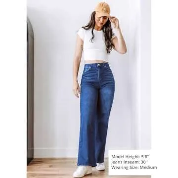 GRAPENT Women's High Waisted Wide Leg Jeans - Nightfall Blue