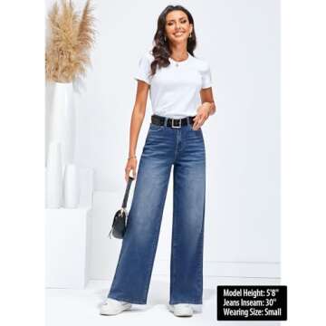 GRAPENT Women's High Waisted Wide Leg Jeans - Nightfall Blue