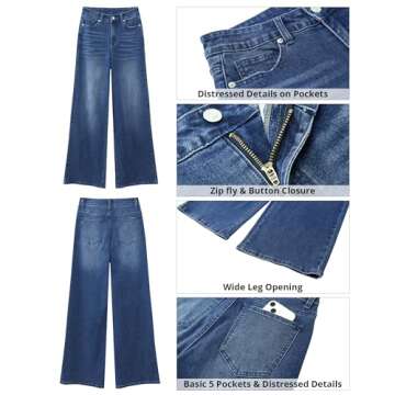 GRAPENT Women's High Waisted Wide Leg Jeans - Nightfall Blue