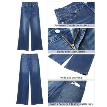 GRAPENT Women's High Waisted Wide Leg Jeans - Nightfall Blue
