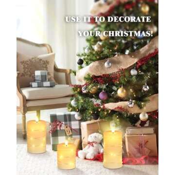 Da by Flameless Candles with String Lights，Battery Operated Candles,LED Flickering Candles with Remote Control and Timer, Real Wax, 3 Pack-Ivory White