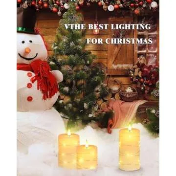 Da by Flameless Candles with String Lights，Battery Operated Candles,LED Flickering Candles with Remote Control and Timer, Real Wax, 3 Pack-Ivory White