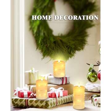 Da by Flameless Candles with String Lights，Battery Operated Candles,LED Flickering Candles with Remote Control and Timer, Real Wax, 3 Pack-Ivory White