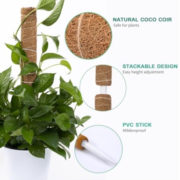 63 Inch Moss Pole for Plants Monstera, 4 Pack 19.9 Inch Moss Poles for Climbing Plants Monstera, Plant Stakes for Indoor Plants, Coco Coir Monstera Plant Support Stakes