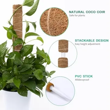 63 Inch Moss Pole for Plants Monstera, 4 Pack 19.9 Inch Moss Poles for Climbing Plants Monstera, Plant Stakes for Indoor Plants, Coco Coir Monstera Plant Support Stakes
