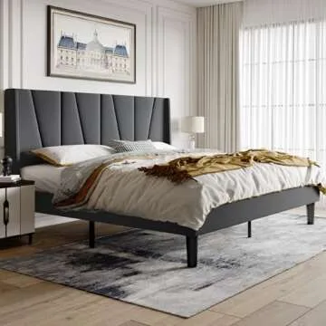 Modern King Platform Bed Frame with Wingback Headboard