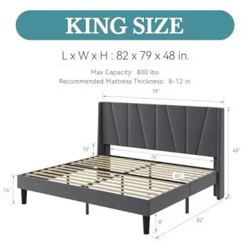 Modern King Platform Bed Frame with Wingback Headboard