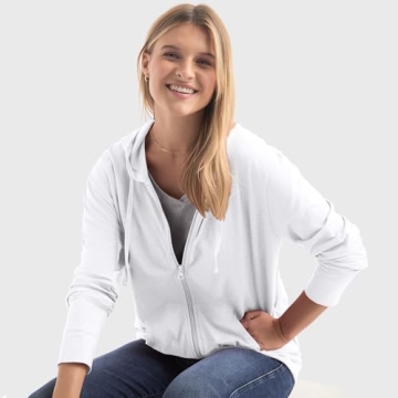 Hanes White Women's Slub Jersey Hoodie, X-Large