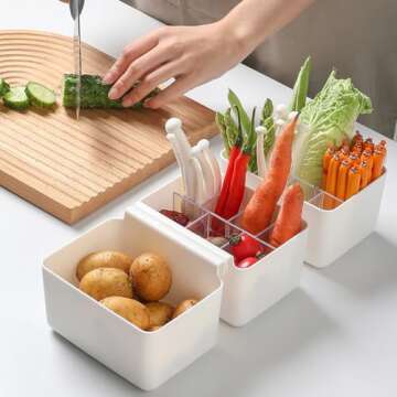 3PCS Box Shelf White Hanging Containers Counter Kitchen Slide Refrigerator Food Snack Pantry Plastic...