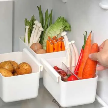 3PCS Box Shelf White Hanging Containers Counter Kitchen Slide Refrigerator Food Snack Pantry Plastic Egg Trays Organization Sauce Seasoning Basket Sorting Cabinet Organizer Clear