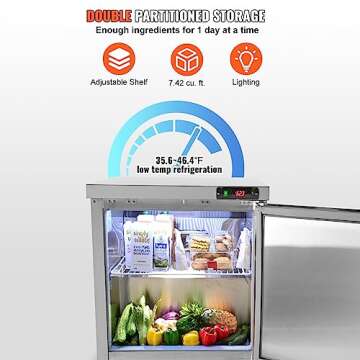 VEVOR 7.42 Cu. Ft Sandwich Prep Table Fridge