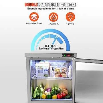 VEVOR 7.42 Cu. Ft Sandwich Prep Table Fridge