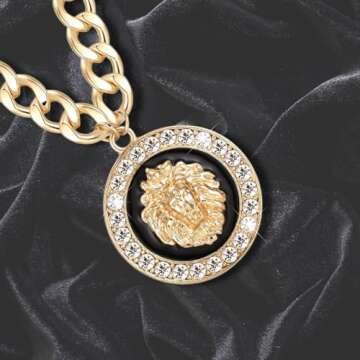 Women's Gold-Plated Lion Head Pendant Hip Hop Choker Necklace