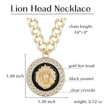 Gold-Plated Lion Head Pendant Necklace for Women