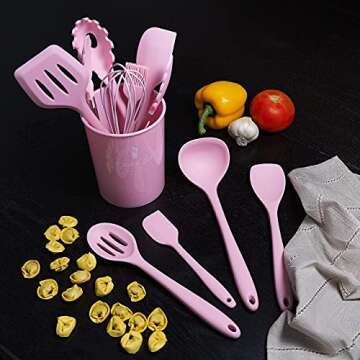 K & G 11-Piece Silicone Cooking Utensils Set in Pink