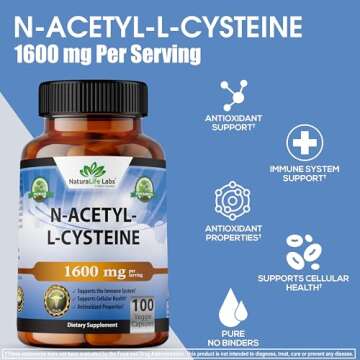 NaturaLife Labs A Higher Standard N-Acetyl-L-Cysteine (NAC) 1600 mg Immune Support & Antioxidants*, Free-Radicals, Free Form, Exercise Performance - 100 Veggie Capsules