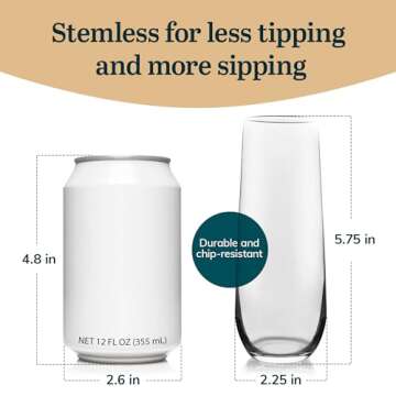 Elegant Libbey Stemless Champagne Flutes - 12 Piece Set