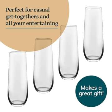 Elegant Libbey Stemless Champagne Flutes - 12 Piece Set