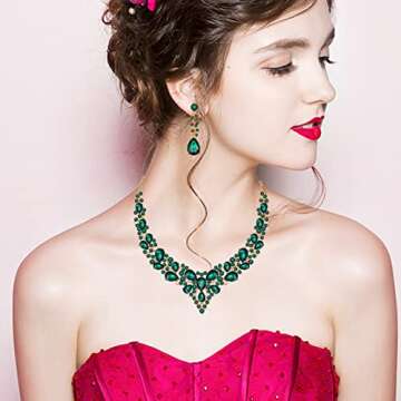 CSY Bridal Jewelry Set - 4 Pcs Austrian Crystal Necklace, Earrings, Bracelet & Ring