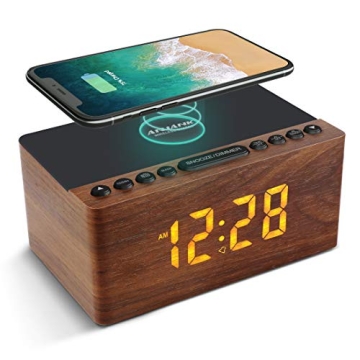ANJANK Digital LED Alarm Clock with FM Radio and Fast Wireless Charger