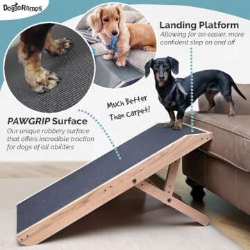 DoggoRamps Adjustable Dog Ramp for Couch - Solid Maple Hardwood with Grip Surface