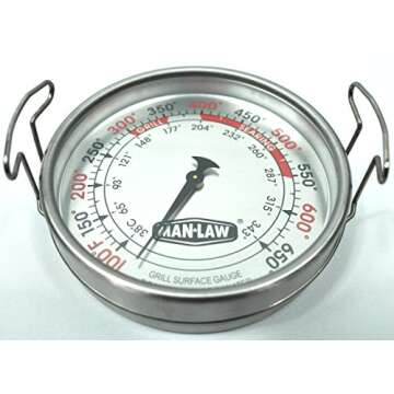 Man Law BBQ Products MAN-T752A Mechanical Gauge Series Grill Surface Thermometer, Large, Stainless Steel