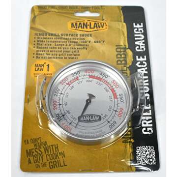 Man Law BBQ Products MAN-T752A Mechanical Gauge Series Grill Surface Thermometer, Large, Stainless Steel