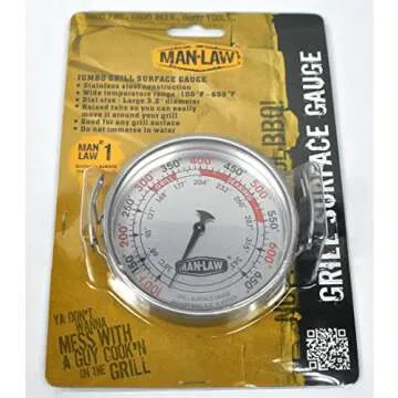 Man Law BBQ Products MAN-T752A Mechanical Gauge Series Grill Surface Thermometer, Large, Stainless Steel