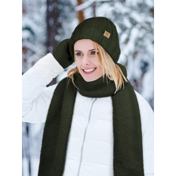 Stylish Army Green Winter Hat Scarf Gloves Set