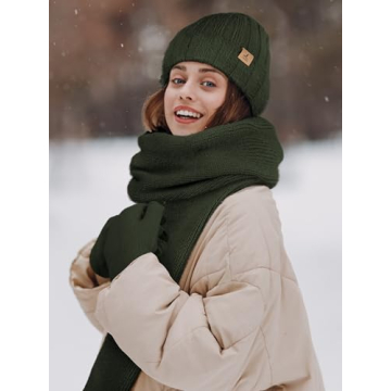 Stylish Army Green Winter Hat Scarf Gloves Set