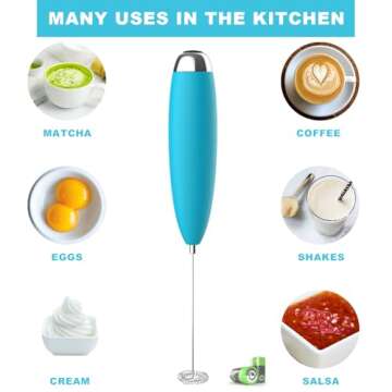 Milk Frother, Coffee Frother, Whisk, Upgraded Motor Electric Whisk Durable Low Noise Mini Drink Mixer Portable Foam Maker For Cold Milk Bulletproof Coffee Latte, Blue