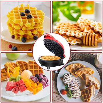 Mini Waffle Maker，for Individual Waffles,Paninis，Easy Clean， Non-Stick Coated Plates, Automatic temperature,Red