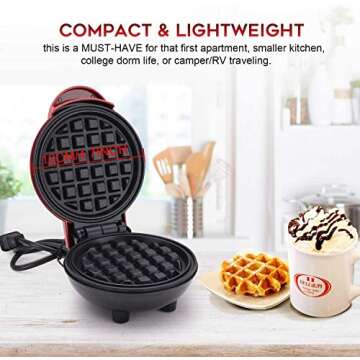 Mini Waffle Maker，for Individual Waffles,Paninis，Easy Clean， Non-Stick Coated Plates, Automatic temperature,Red