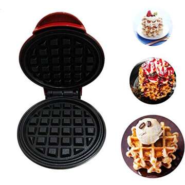 Mini Waffle Maker，for Individual Waffles,Paninis，Easy Clean， Non-Stick Coated Plates, Automatic temperature,Red