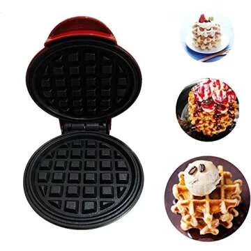 Mini Waffle Maker，for Individual Waffles,Paninis，Easy Clean， Non-Stick Coated Plates, Automatic temperature,Red