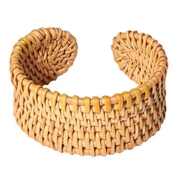 HSWE Rattan Bracelet Handmade Lightweight Straw Wicker Braid Cuff Bangle Bracelet Statement Adjustable Bohemian Rattan Woven Chunky Bracelets for Summer Wrist Jewelry
