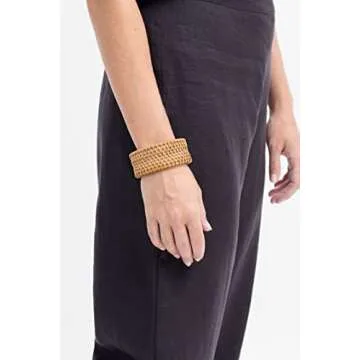 HSWE Rattan Bracelet Handmade Lightweight Straw Wicker Braid Cuff Bangle Bracelet Statement Adjustable Bohemian Rattan Woven Chunky Bracelets for Summer Wrist Jewelry