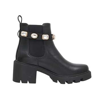 CUSHIONAIRE Women's Julie chelsea boot with Jeweled strap +Memory Foam, Black 8