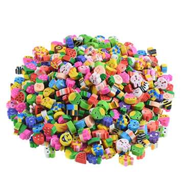 300PCS Mini Fun Erasers for Kids Bulk,Cute Assorted Novelty Pencil Erasers Desk Pets for Kids Party Favors School Student Prizes Gift(300Fruit&Animal)