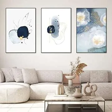 Elegant 3 Framed Abstract Canvas Wall Art for Decor