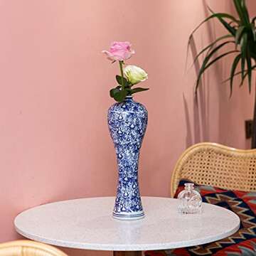 13" China Ceramic Vase Blue and White Porcelain Chinese Handmade Decorative Flower Vase for Living Room, Home Decor, Office, Table Centerpiece