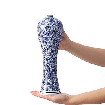 13" China Ceramic Vase Blue and White Porcelain Chinese Handmade Decorative Flower Vase for Living Room, Home Decor, Office, Table Centerpiece