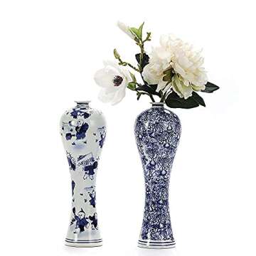 13" China Ceramic Vase Blue and White Porcelain Chinese Handmade Decorative Flower Vase for Living Room, Home Decor, Office, Table Centerpiece