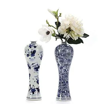 Elegant 13" China Ceramic Vase - Handmade Blue and White