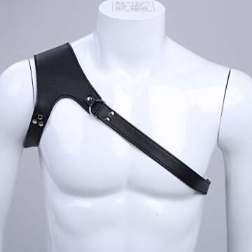 YiZYiF Men's Faux Leather One-shoulder Body Chest Belt Bulldog Harness with Buckles