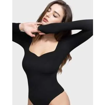 Stylish PUMIEY Black Bodysuit for Women - Sweetheart Neckline