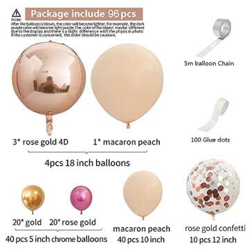 MQIIQM 96pcs Rose Gold Balloons Garland Arch Kit Birthday Party Decoration Party Balloons Baby Showe...
